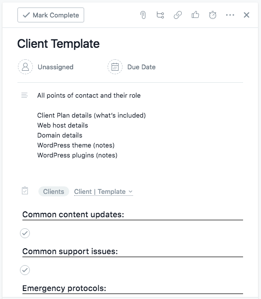 Client Template Checklist