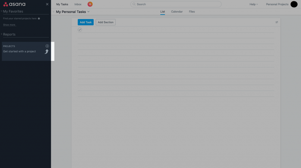 Empty Asana Dashboard