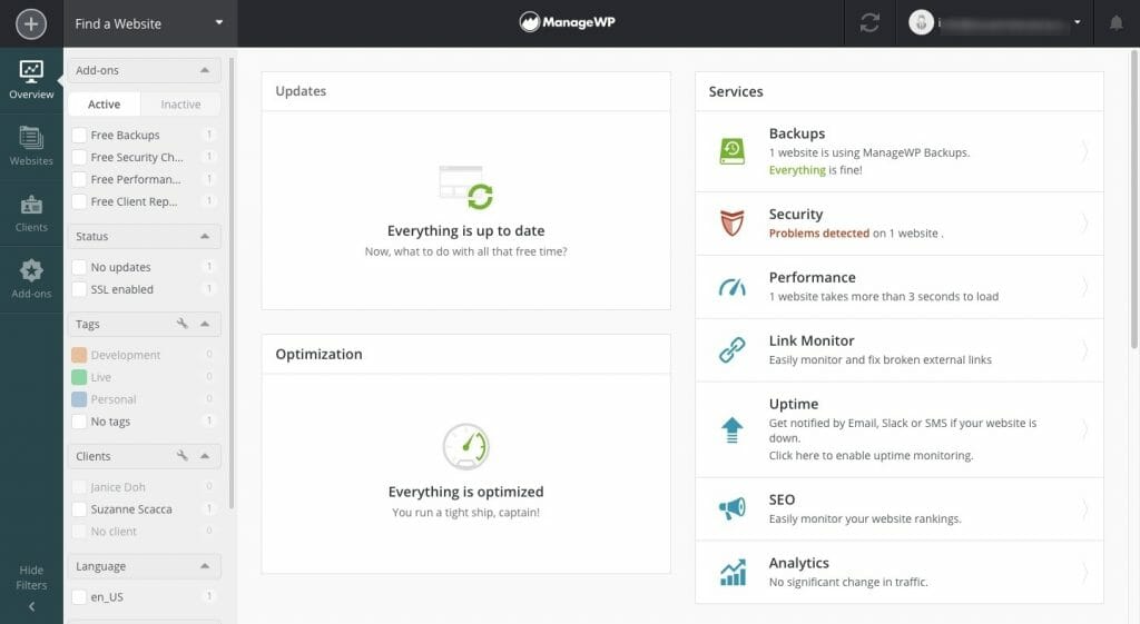 Manage Multiple WordPress Sites with ManageWP Main Dashboard