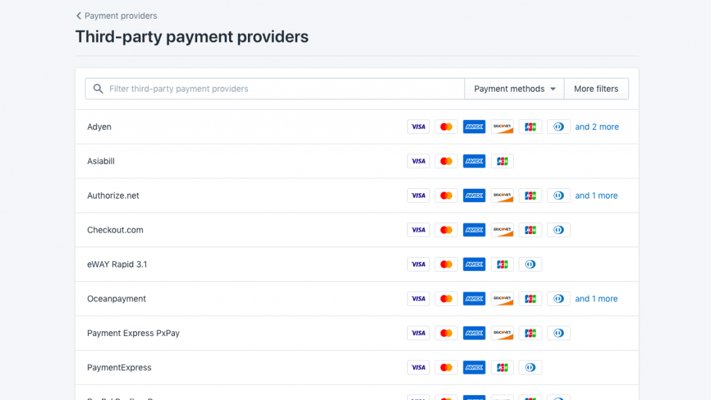 Shopify Payment Providers