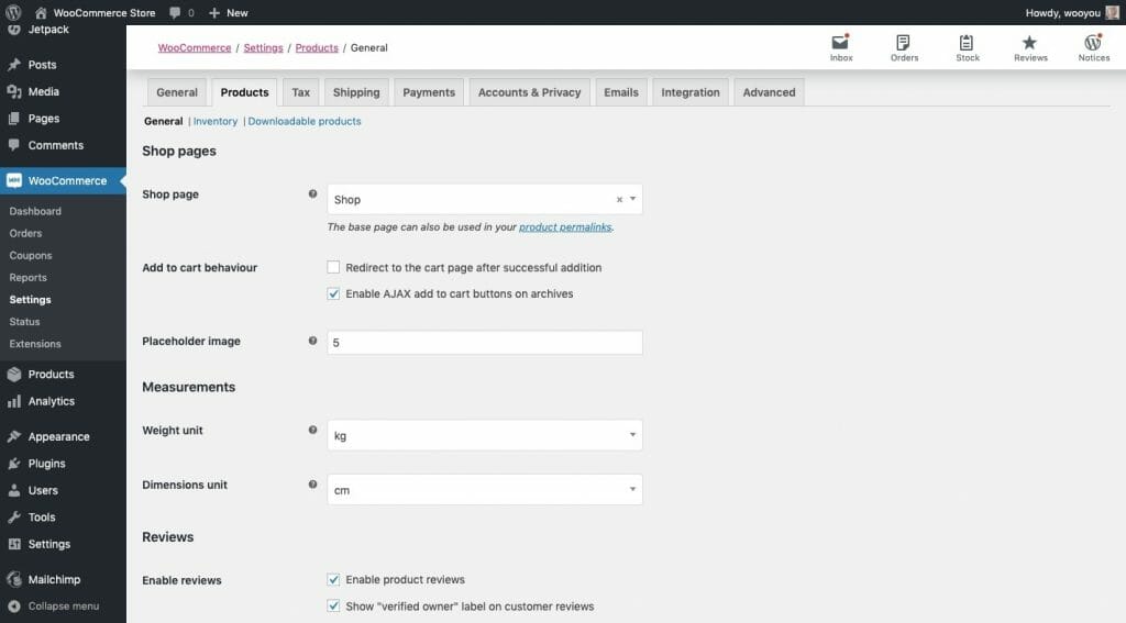 WooCommerce Settings