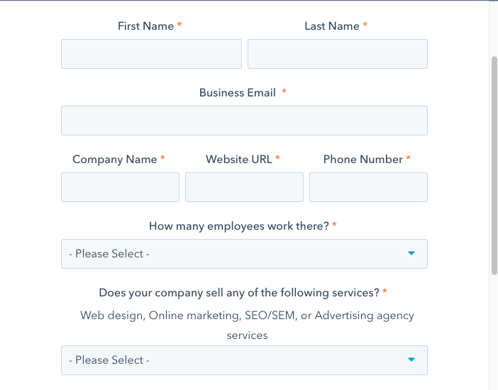 landing page form