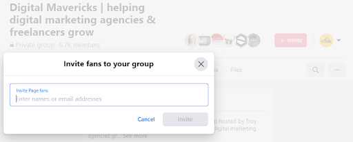 Facebook invite people from your page to your group 