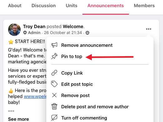 how to pin a post facebook