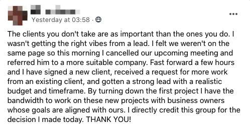 facebook post about firing a bad client